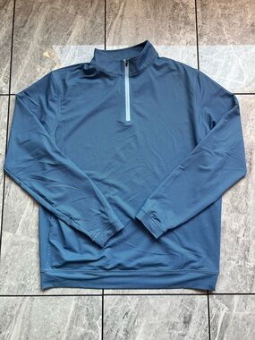 Peter Millar Crown Sport Mens Blue Performance Herringbone 1/4 Zip Golf Logo L